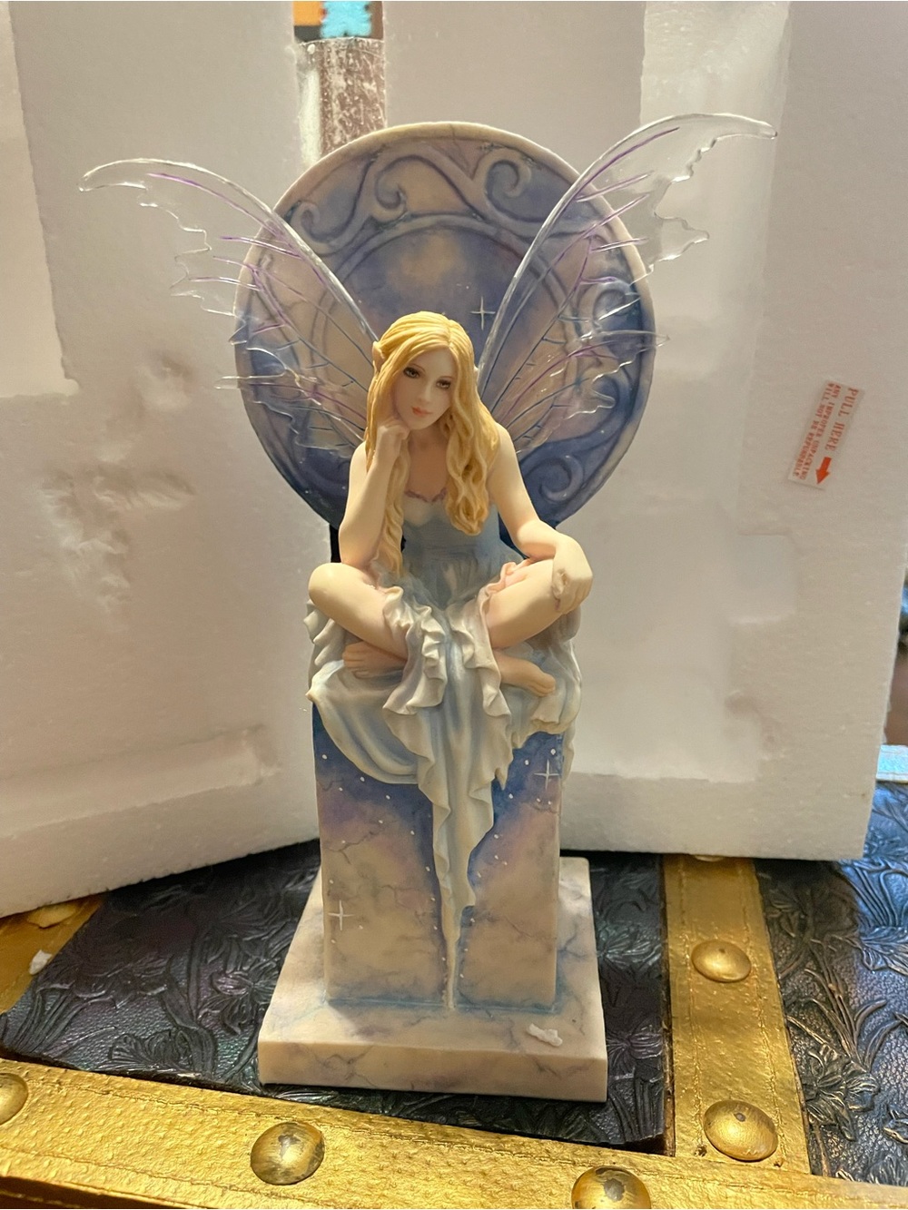 Blonde Fairy Figurine Sculpture in Soft Blue Shimmer
